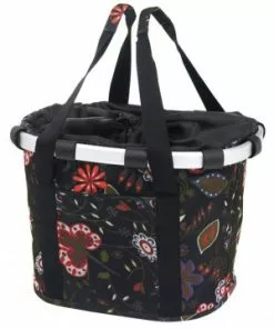 Klickfix Bikebasket Sort Med Blomstermotiv